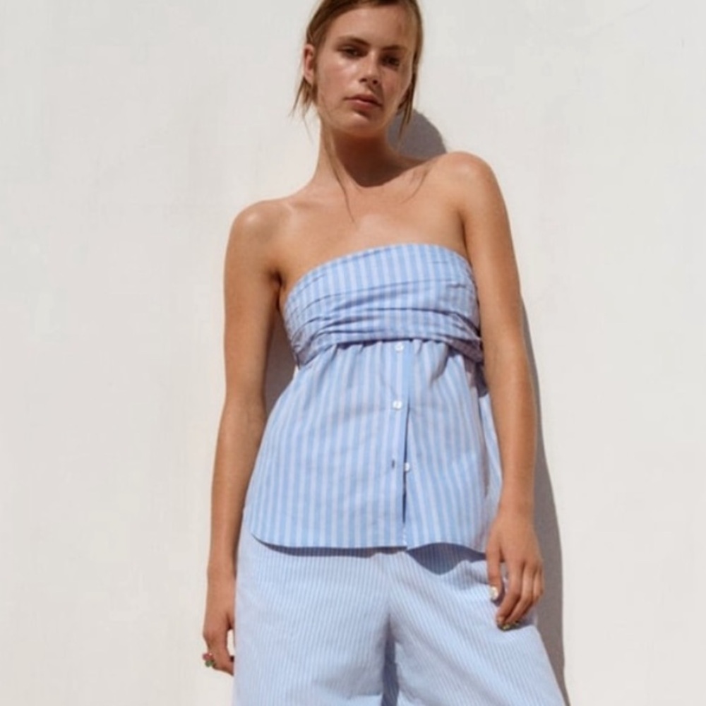 Zara Stripped Poplin Strapless Top